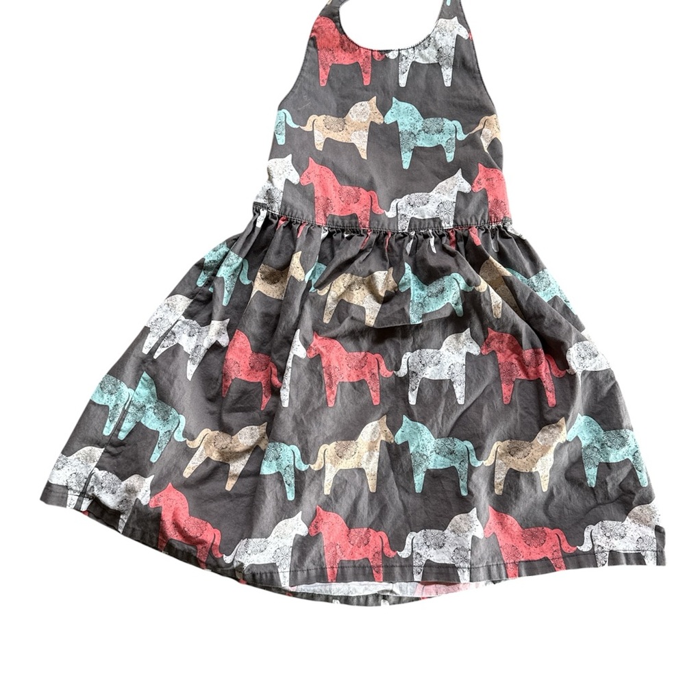 Studio Bini Girls Charcoal Grey Horse Print Halter Sundress with Tie Back